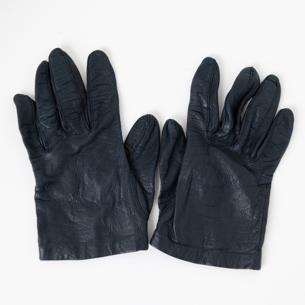 Vintage Black Leather Dress Gloves Womens Size 7 100% Silk Lined Made in USA
